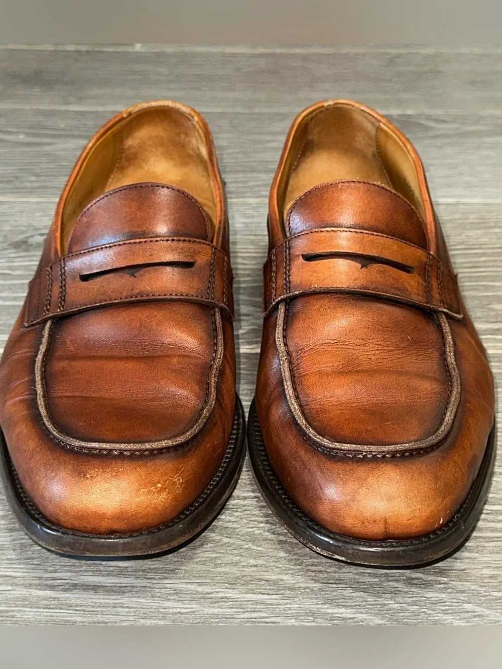 Mezlan Calfskin Penny Loafer Men’s 10.5M Cognac Slip On Shoes Hand Crafted